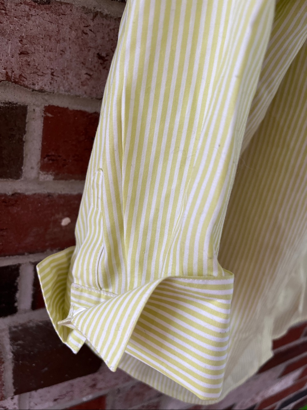 CHICOS No Iron White & Lime Green Stretch Striped Button Up Shirt 8 NWOT - Picture 8 of 11